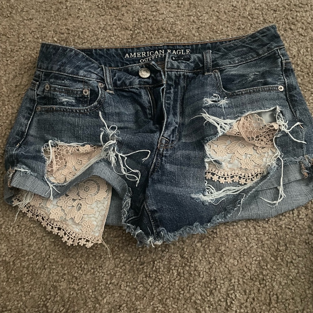 American Eagle Outfitters Blue Distressed Jean Shorts